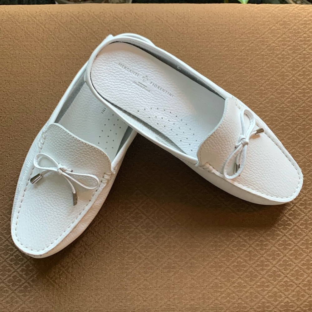 Mercanti Fiorentini White Leather Moccasins Size 8B